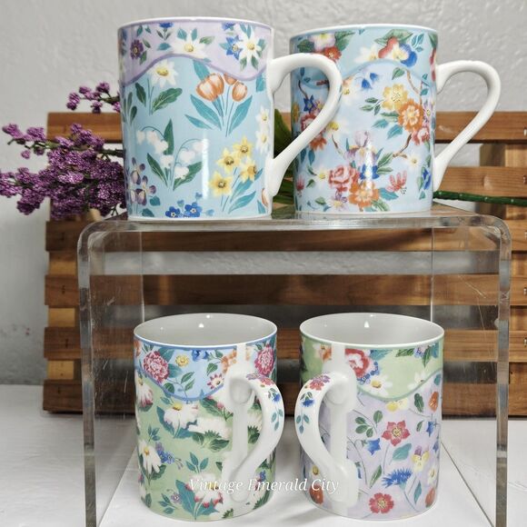 Vtg Chintz Charming Andrea Sadek Julia Bullmore Mug Set Of 4 Cups Japan Floral - Picture 10 of 11